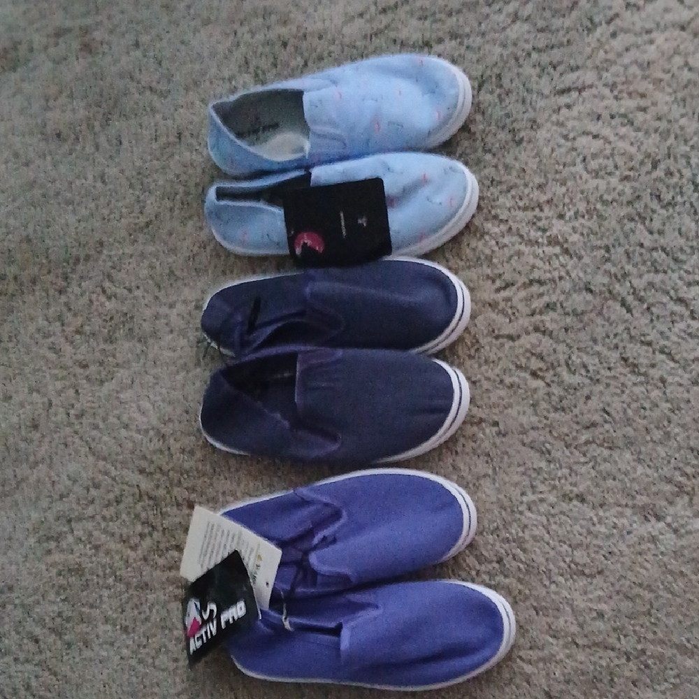 Set Of 3 Kids Slip-On Canvas Sneakers in Blue